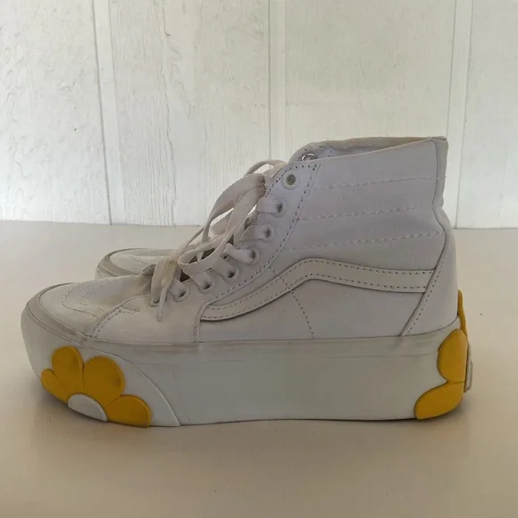 Vans Sk8 Hi Top Tapered Stackform OSF sneakers white with yellow daisy size 7 - Picture 5 of 16
